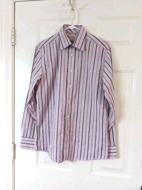 Ted Baker Endurance Purple & Black Striped Button Up Long Sleeve shirt size 16